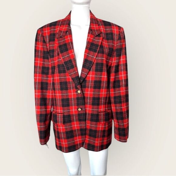 Vintage Pendleton Blazer Women’s 16 Cunningham Plaid Virgin Wool Preppy Jacket - Picture 1 of 12